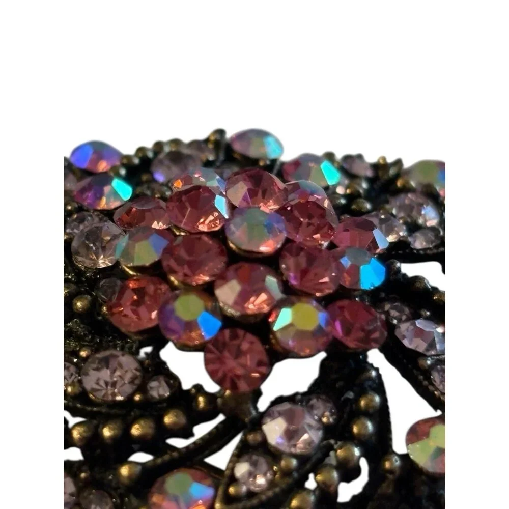 VTG Layered Flower Brooch Pin Pendant‎ Cluster Pink AB Rhinestones Spiral Domed